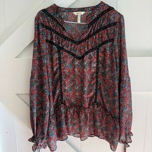 Matilda Jane Carol Tunic Blouse Gypsy Sz XL Boho Floral Long Sleeves Peasant Top
